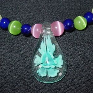 Flower Glass Tear Pendant Handmade Necklace